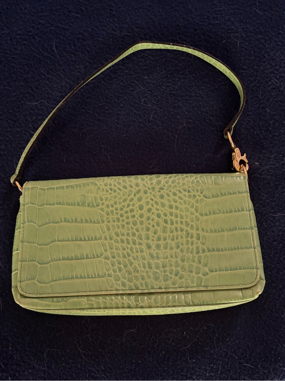 kate spade Green Croc-Embossed Wristlet Clutch